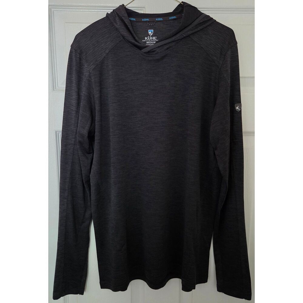 Kuhl Engineered Hoody Mens Medium KuhlDry Black Lightweight Sun Shirt UPF 30+